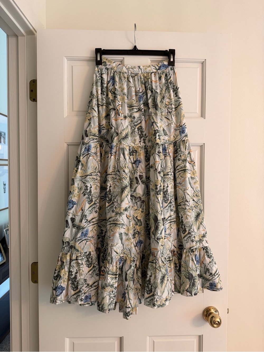 Abercrombie & Fitch Botanical Tiered Maxi Skirt - White, Green, Blue